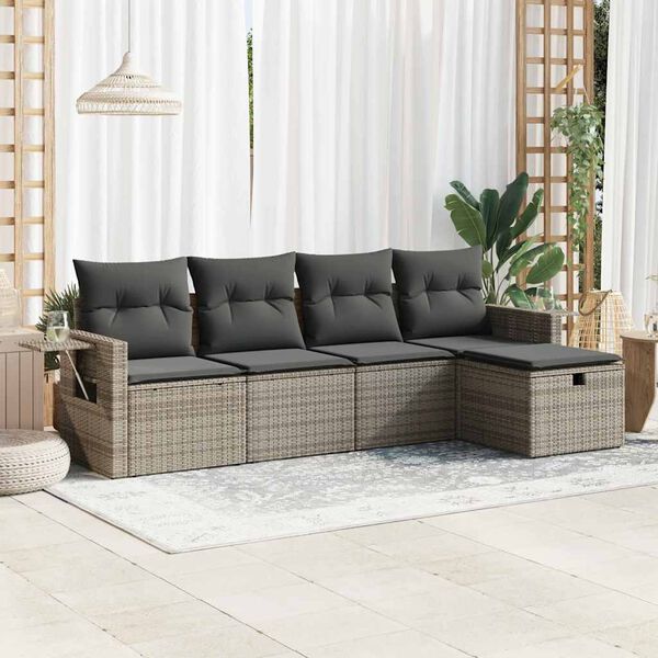 vidaXL Salon de jardin 5 pcs avec coussins gris r&eacute;sine tress&eacute;e