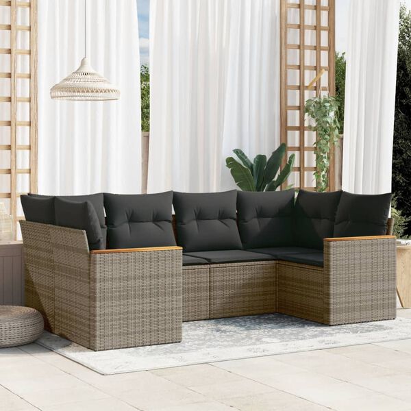 vidaXL Salon de jardin 6 pcs avec coussins gris r&eacute;sine tress&eacute;e