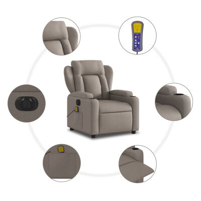 vidaXL Fauteuil de massage inclinable électrique Taupe Tissu