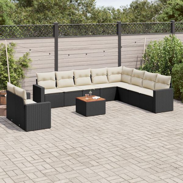 vidaXL Salon de jardin 11 pcs avec coussins noir r&eacute;sine tress&eacute;e