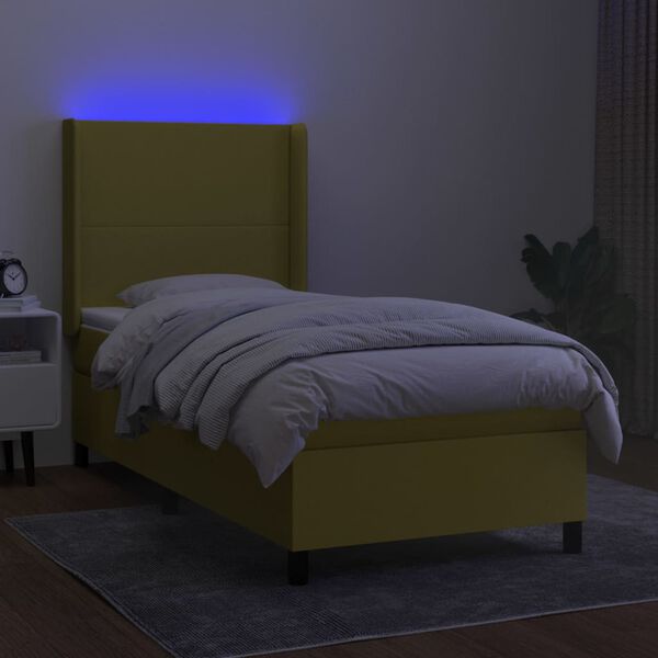 vidaXL Sommier &agrave; lattes de lit matelas et LED Vert 90x190 cm Tissu