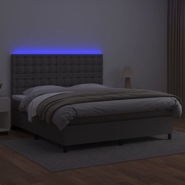 vidaXL Sommier &agrave; lattes de lit avec matelas et LED Gris 160x200 cm