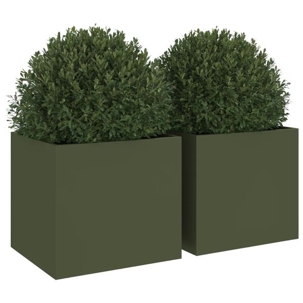 vidaXL Jardini&egrave;res 2 pcs vert olive 32x30x29 cm acier