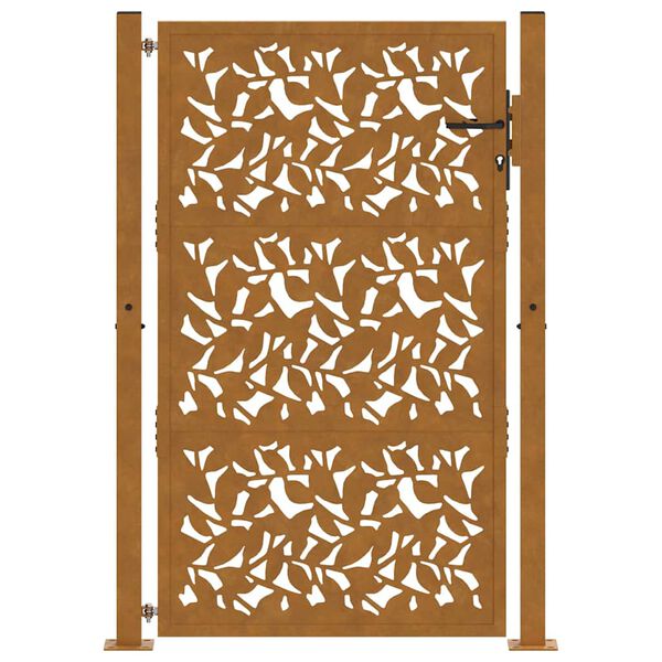 vidaXL Portail de jardin 100x125 cm en acier patin&eacute; avec motif feuille