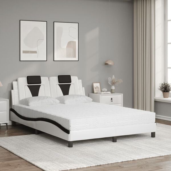 vidaXL Lit Viana avec matelas blanc et noir 120x200 cm similicuir