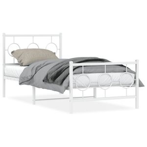 vidaXL Cadre de lit m&eacute;tal sans matelas avec pied de lit blanc 90x190cm