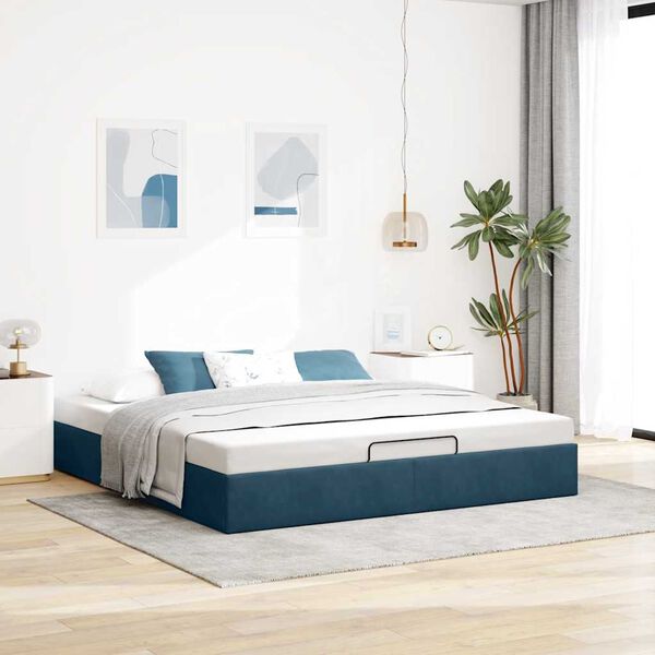 VidaXL Cadre de lit ottoman sans matelas bleu fonc&eacute; 180x200 cm velours