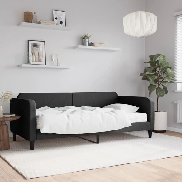 vidaXL Lit de jour avec matelas noir 90x200 cm tissu