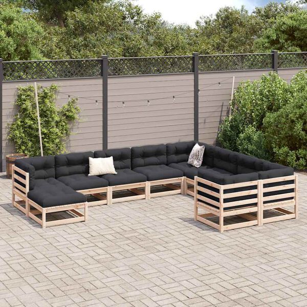 vidaXL Salon de jardin 10 pcs avec coussins bois de pin massif