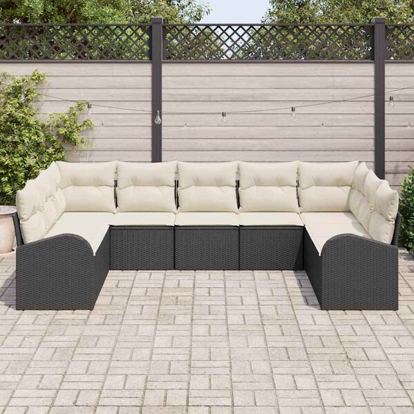 vidaXL Ensemble de canap&eacute; de jardin 9 pcs Noir et Blanc polyrotin
