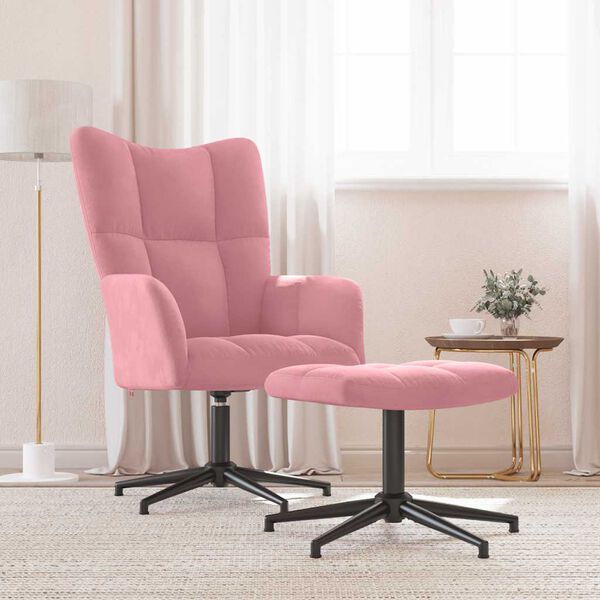 vidaXL Chaise de relaxation avec tabouret Rose Velours