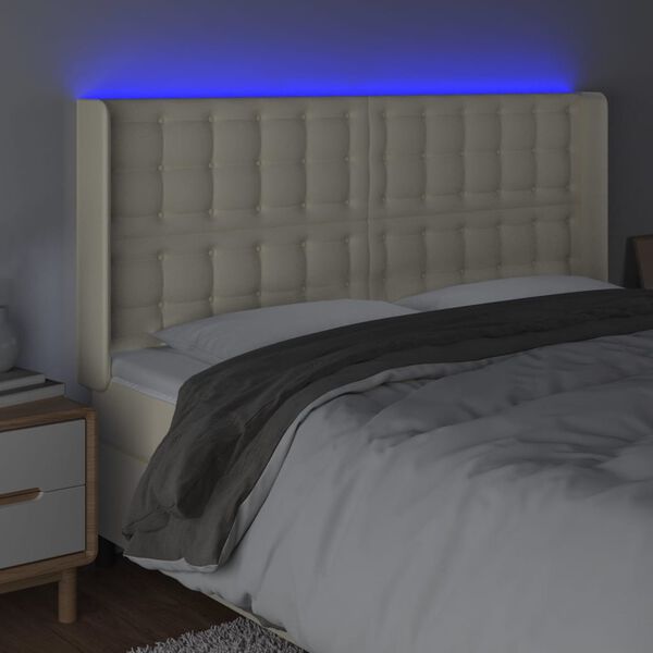 vidaXL T&ecirc;te de lit &agrave; LED Cr&egrave;me 163x16x118/128 cm Similicuir