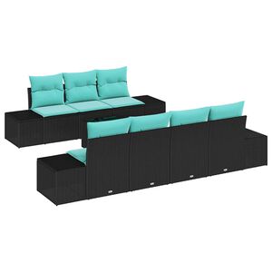 vidaXL Ensemble de canap&eacute; de jardin 8 pc Noir et turquoise polyrotin