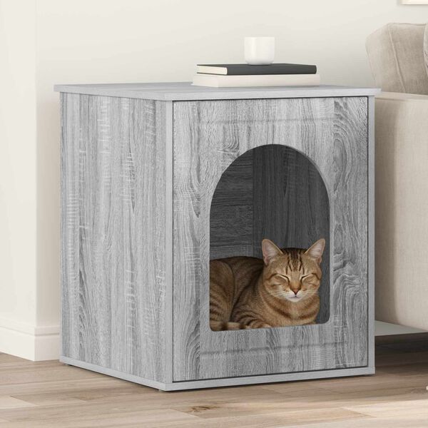 vidaXL Maison pour chat Gris Sonoma 53 x 52 x 62 cm Bois d'ing&eacute;nierie
