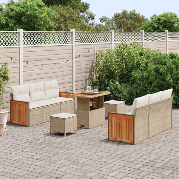 vidaXL Ensemble de canap&eacute; de jardin avec coussin 9 pcs beige et cr&egrave;me
