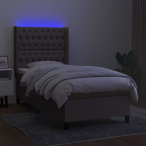 vidaXL Sommier &agrave; lattes de lit matelas et LED Taupe 90x200 cm Tissu