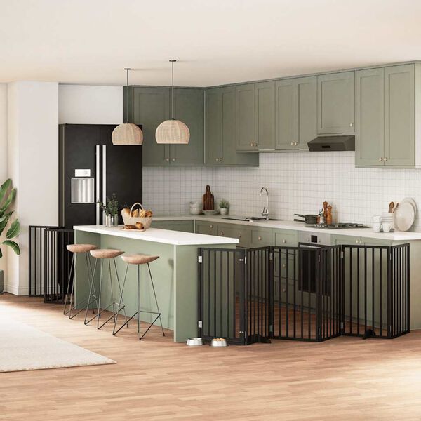 vidaXL Barri&egrave;re pour chien porte pliable 15panneaux noir bois peuplier