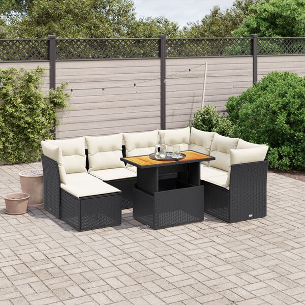 vidaXL Salon de jardin 8 pcs avec coussins noir r&eacute;sine tress&eacute;e