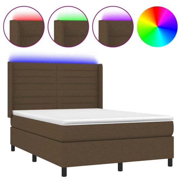 vidaXL Sommier &agrave; lattes de lit matelas et LED Marron fonc&eacute; 140x200 cm