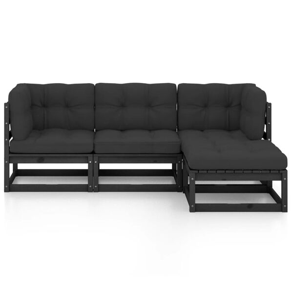 vidaXL Salon de jardin 4 pcs avec coussins Bois de pin massif