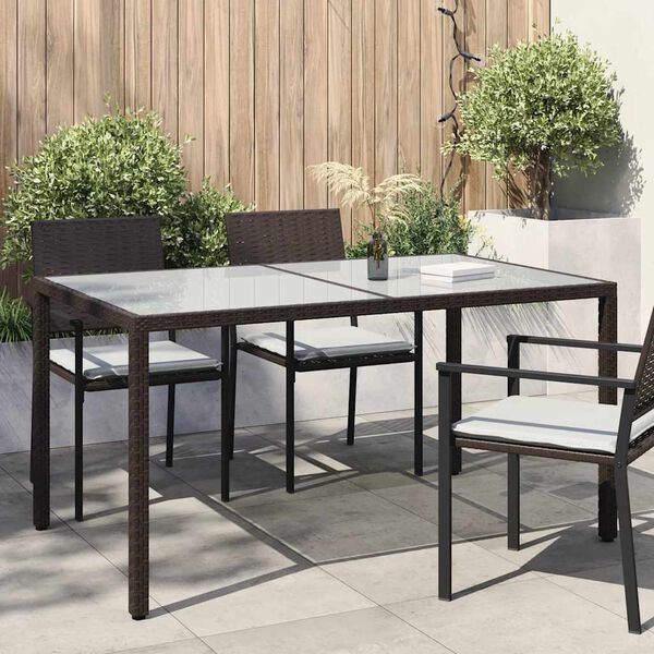 vidaXL Table de jardin 150x90x75 cm Verre trempé/résine tressée Marron