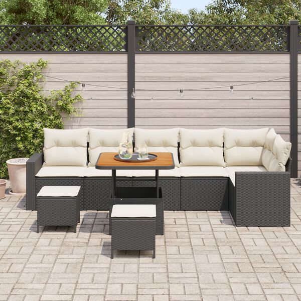vidaXL Ensemble de canap&eacute; de jardin avec coussin 9 pcs Noir et cr&egrave;me