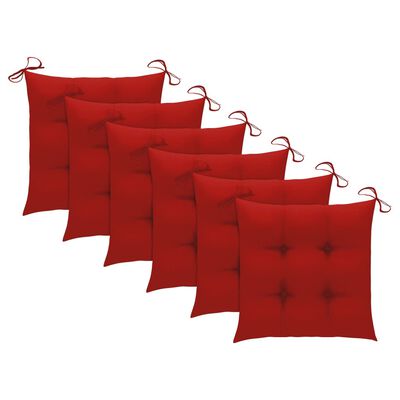 vidaXL Chaises de jardin avec coussins rouge 6 pcs Bois de teck massif