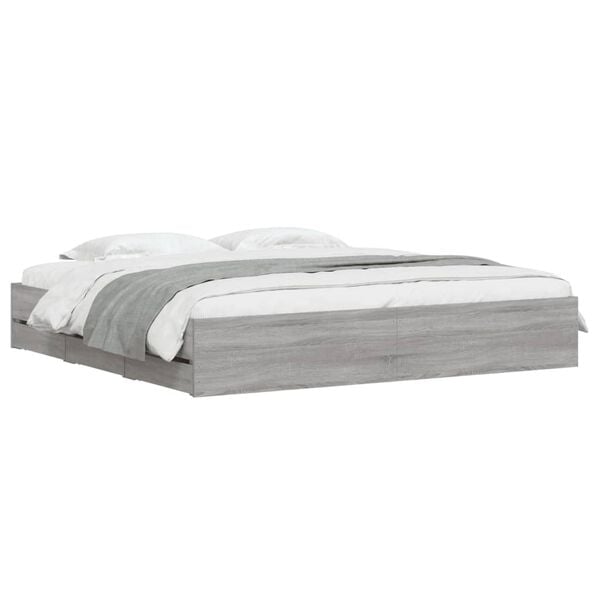 vidaXL Cadre de lit avec tiroirs sans matelas sonoma gris 200x200 cm