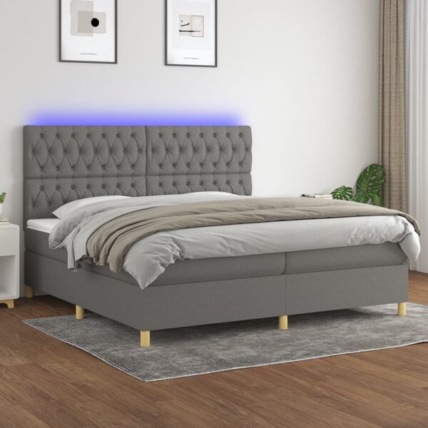 vidaXL Sommier &agrave; lattes de lit et matelas et LED Gris fonc&eacute; 200x200 cm