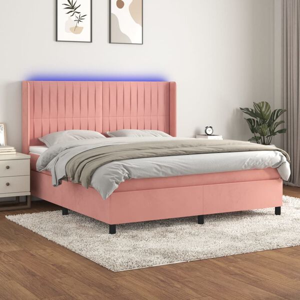 vidaXL Sommier &agrave; lattes de lit matelas et LED Rose 180x200 cm Velours