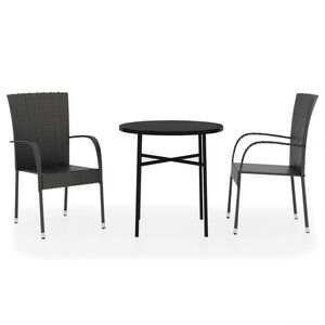 vidaXL Ensemble &agrave; manger de jardin 3 pcs R&eacute;sine tress&eacute;e Noir