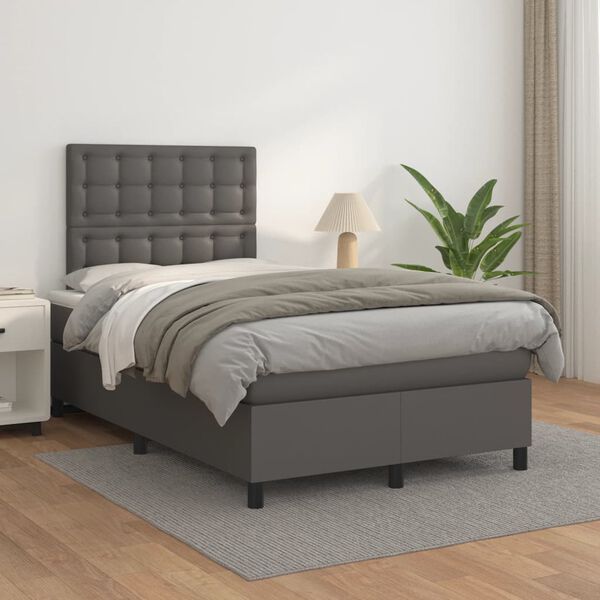 vidaXL Sommier &agrave; lattes de lit avec matelas gris 120x190 cm similicuir