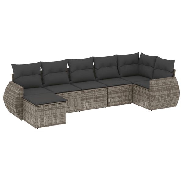 vidaXL Salon de jardin avec coussins 7 pcs gris r&eacute;sine tress&eacute;e