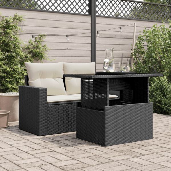 vidaXL Table de jardin dessus en verre noir 100x55x73cm résine tressée