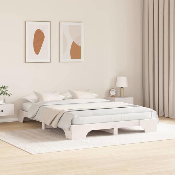 vidaXL Cadre de lit Blanc 150 x 200 cm Pin massif