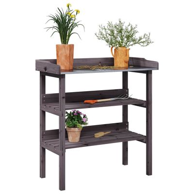 vidaXL Table à plantes avec étagères gris 78x38x82,5 cm bois de sapin