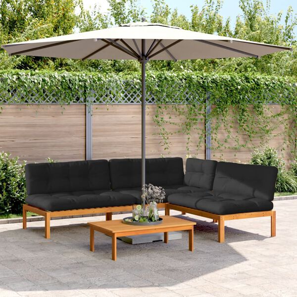 vidaXL Salon palette de jardin avec coussins 4pcs bois d'acacia massif