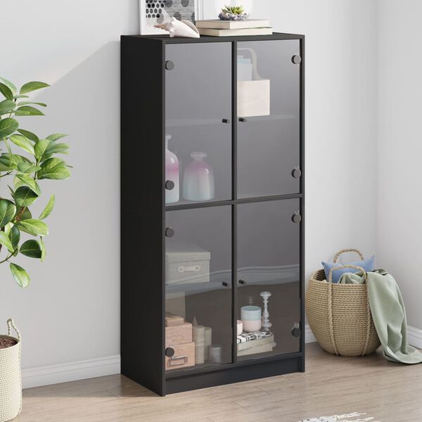 vidaXL Buffet haut avec portes noir 68x37x142 cm bois d'ing&eacute;nierie