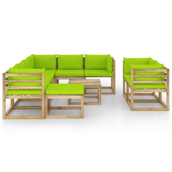 vidaXL Salon de jardin 10 pcs avec coussins bois de pin impr&eacute;gn&eacute;