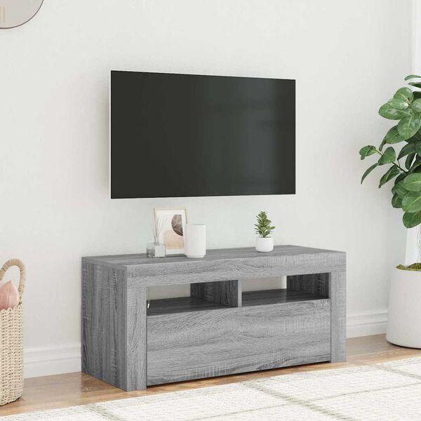 vidaXL Meuble TV avec lumières LED Sonoma gris 90x35x40 cm