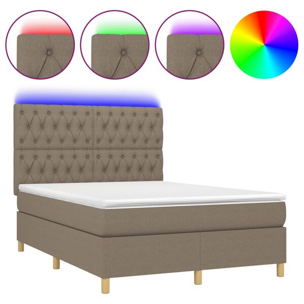 vidaXL Sommier &agrave; lattes de lit et matelas et LED Taupe 140x190cm Tissu