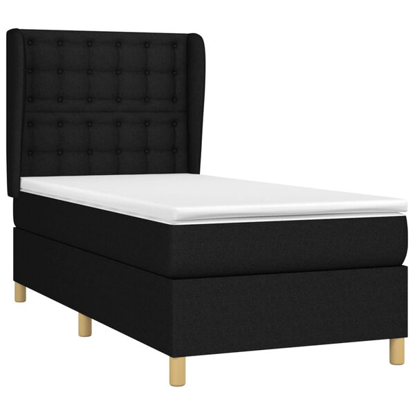 vidaXL Sommier &agrave; lattes de lit avec matelas Noir 90x200 cm Tissu