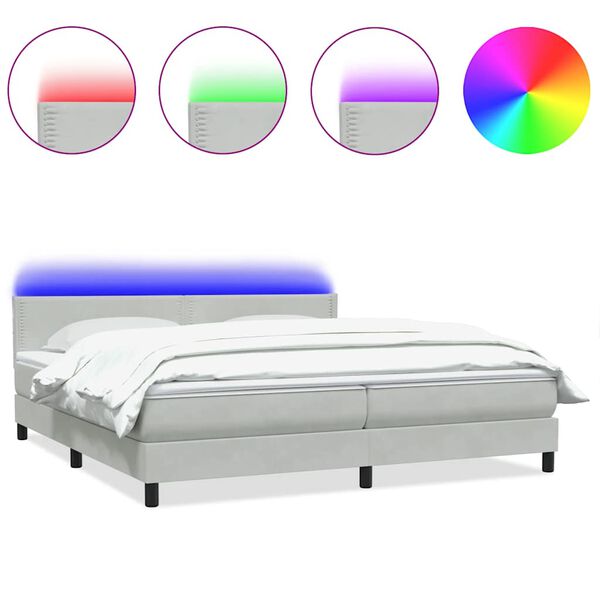 vidaXL Sommier &agrave; lattes de lit et matelas et LED gris clair 180x210cm velours