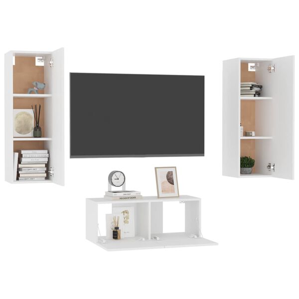 vidaXL Ensemble de meubles TV 3 pcs Blanc Bois d'ingénierie