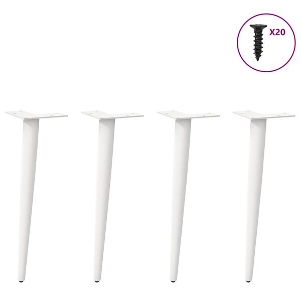 vidaXL Pieds de table basse coniques 4 pi&egrave;ces Blanc 30-31 cm Acier