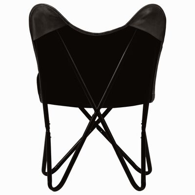 vidaXL Chaise papillon Noir Taille pour enfants Cuir véritable