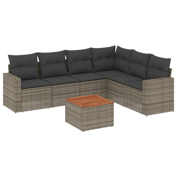 vidaXL Salon de jardin avec coussins 7 pcs gris r&eacute;sine tress&eacute;e