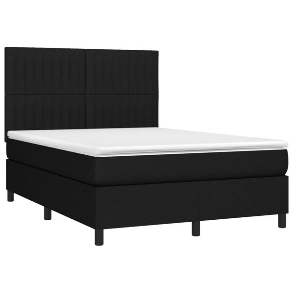 vidaXL Sommier &agrave; lattes de lit et matelas et LED Noir 140x190 cm Tissu