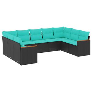 vidaXL Salon de jardin 9 pcs avec coussins noir r&eacute;sine tress&eacute;e