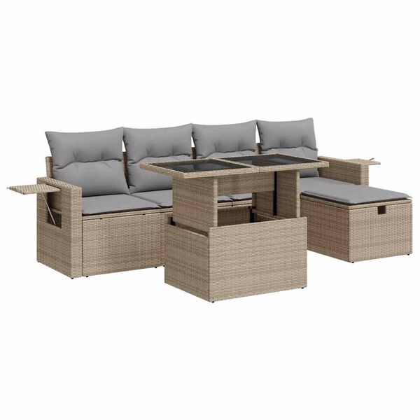 vidaXL Salon de jardin avec coussins 6 pcs beige r&eacute;sine tress&eacute;e